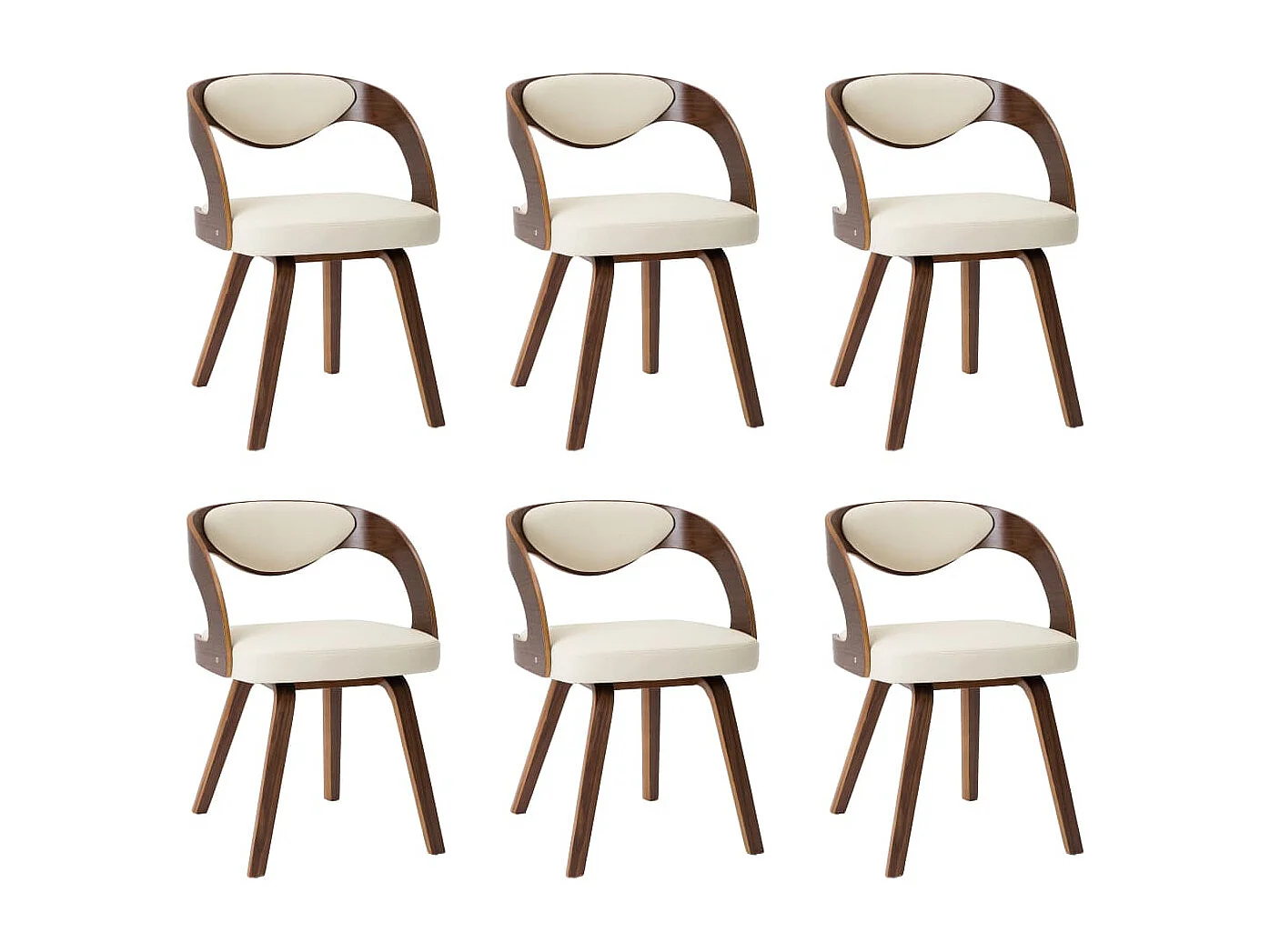 Chaises à manger lot de 6 crème bois courbé et similicuir