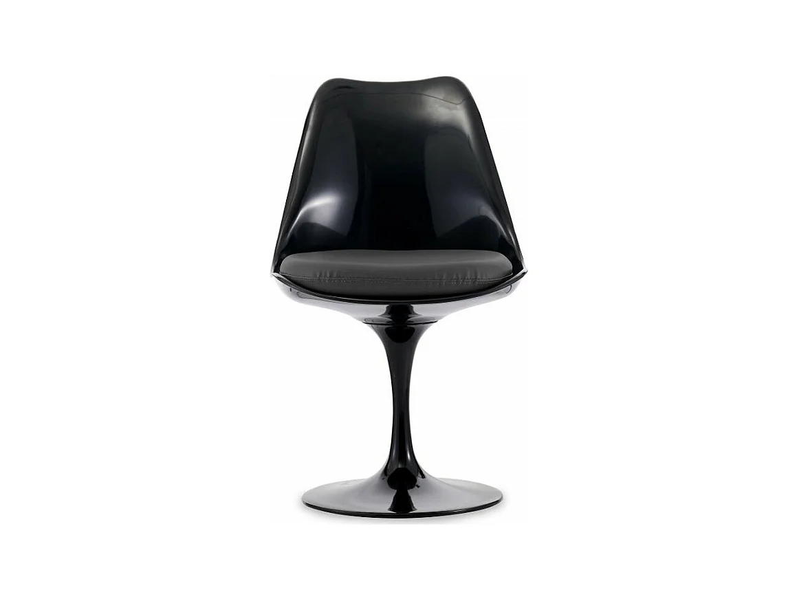 Chaise noir brillant avec coussin tissu noir pétale de tulipe
