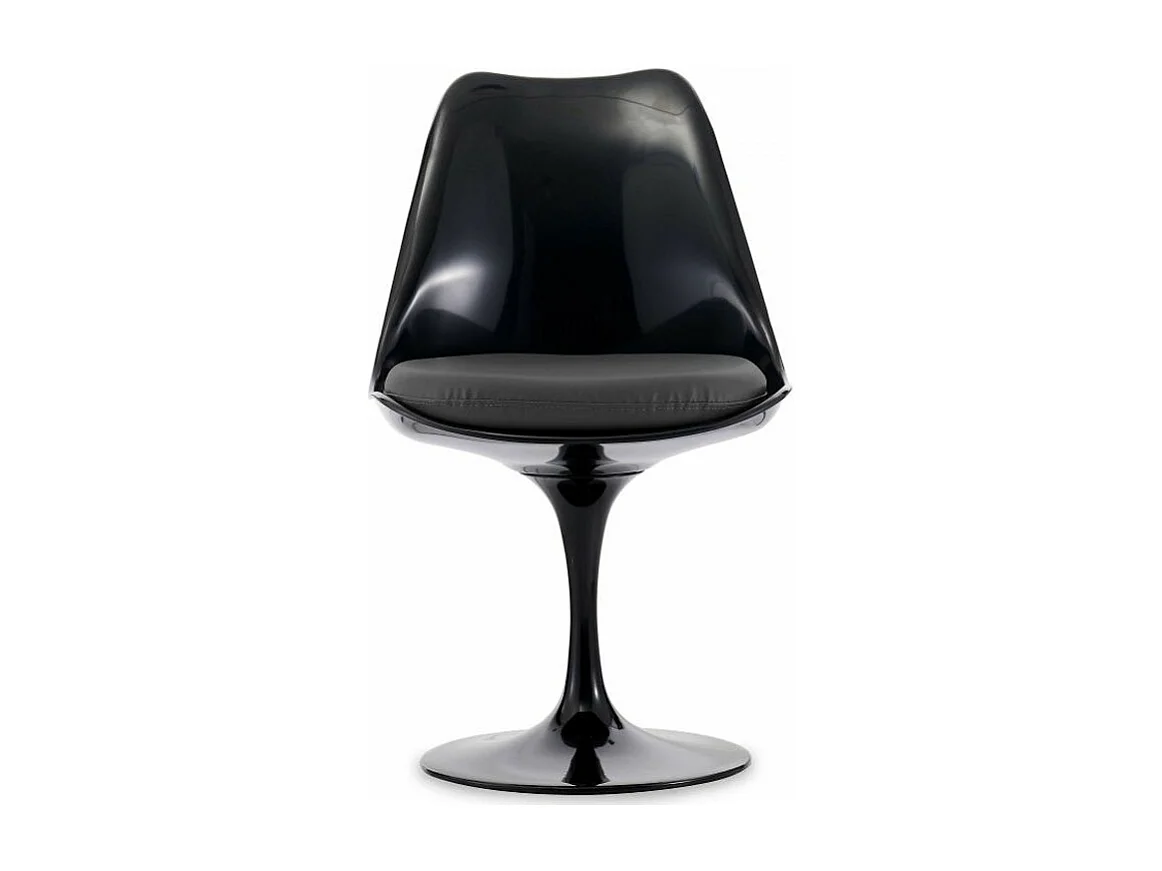 Chaise noir brillant avec coussin tissu noir pétale de tulipe