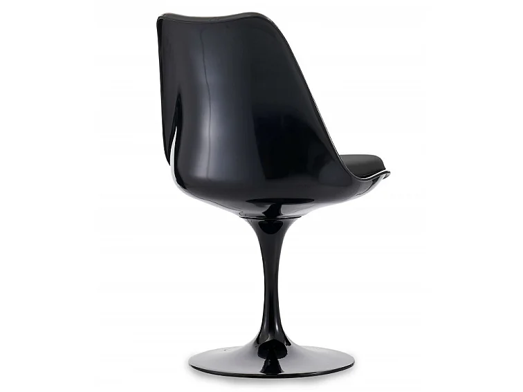 Chaise noir brillant avec coussin tissu noir pétale de tulipe