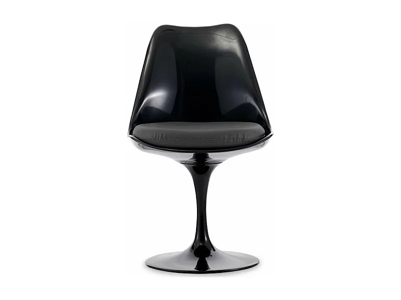 Chaise noir brillant avec coussin tissu noir pétale de tulipe