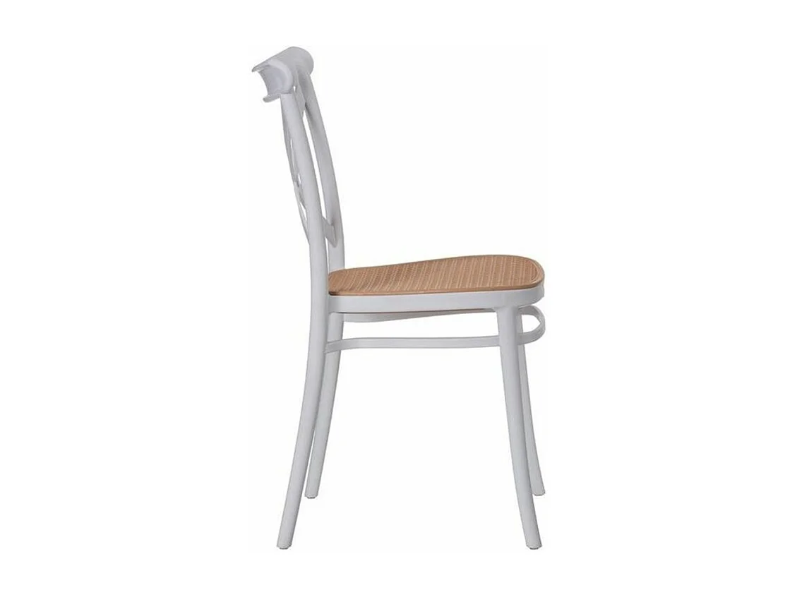 Kantik koloniale stoel in hout en wit synthetisch rotan