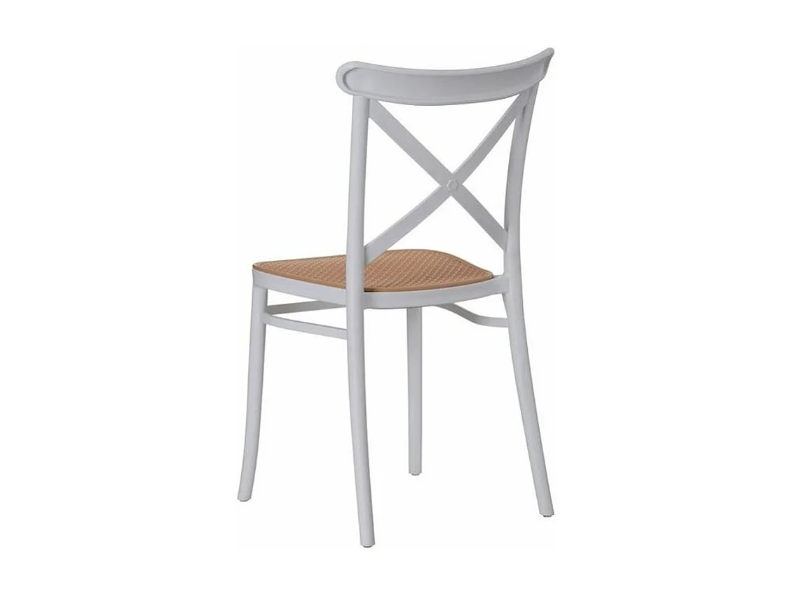 Kantik koloniale stoel in hout en wit synthetisch rotan