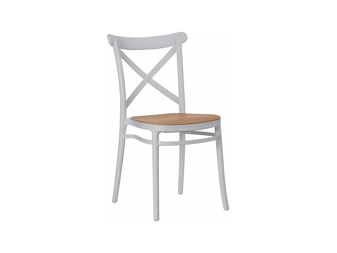 Chaise coloniale bois et rotin synthétique blanc kantik