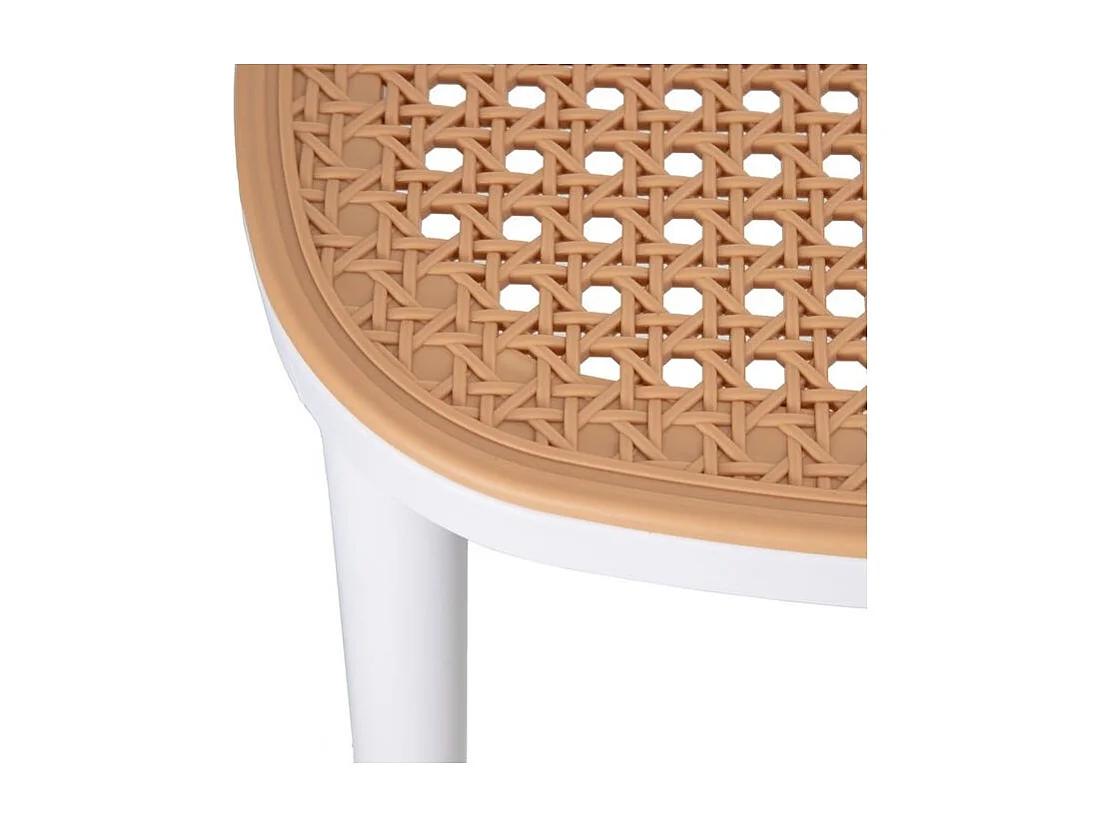 Kantik koloniale stoel in hout en wit synthetisch rotan