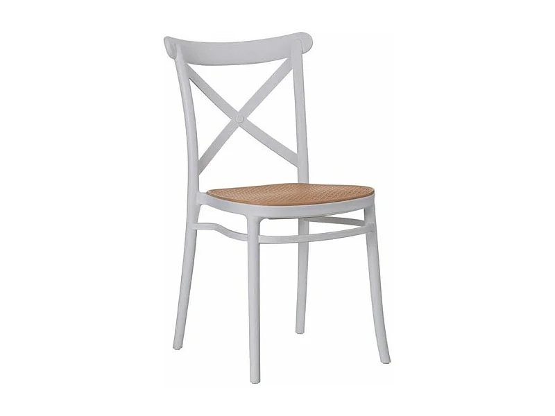 Chaise coloniale bois et rotin synthétique blanc kantik