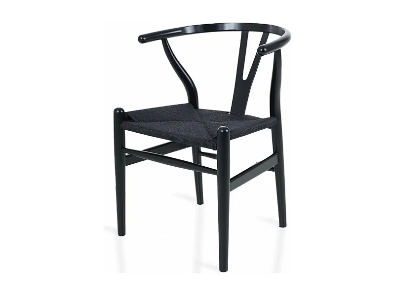 Chaise bois de hêtre noir sculpté à la main et corde en fibre naturelle Kinki