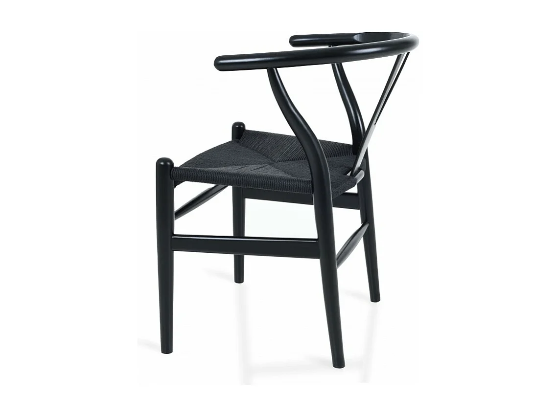 Chaise bois de hêtre noir sculpté à la main et corde en fibre naturelle Kinki