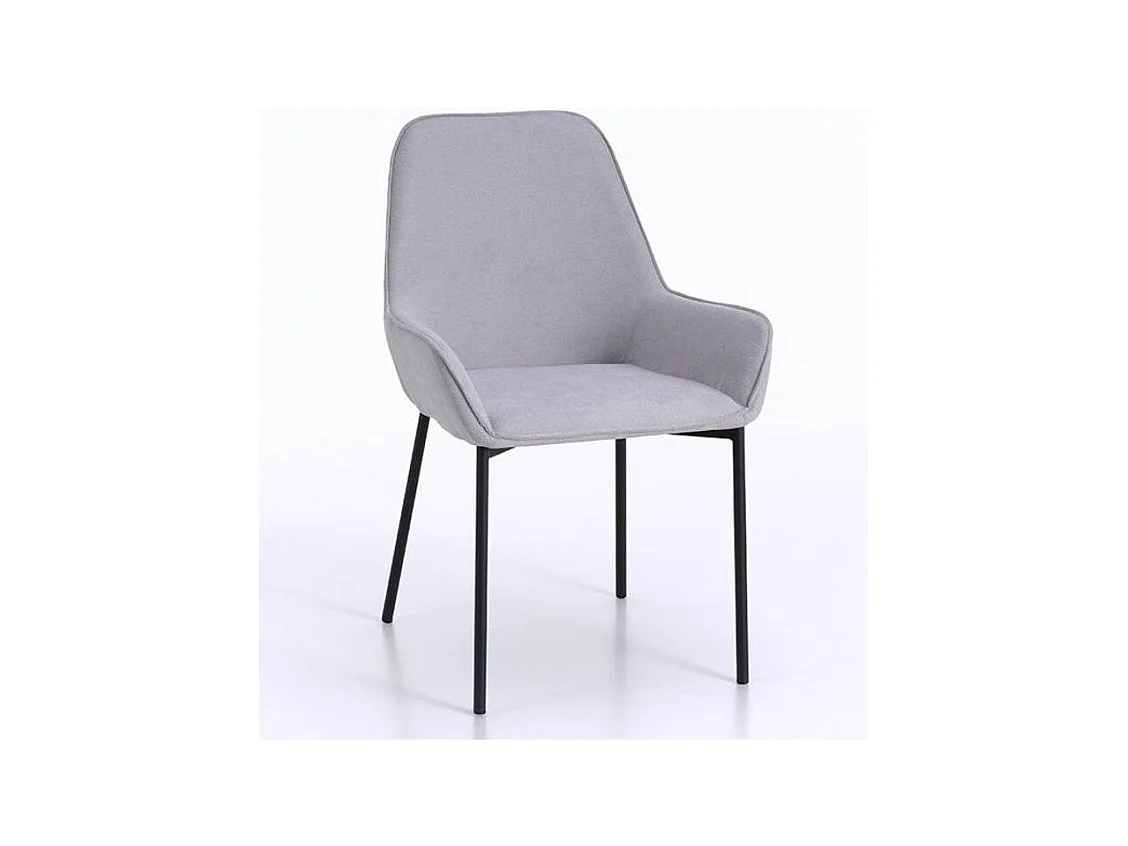 Chaise avec accoudoirs tissu gris clair et pieds métal noir Omery - Lot de 4