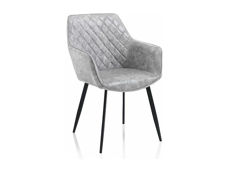 Chaise avec accoudoirs simili cuir gris et pieds métal noir Eoka - Lot de 2