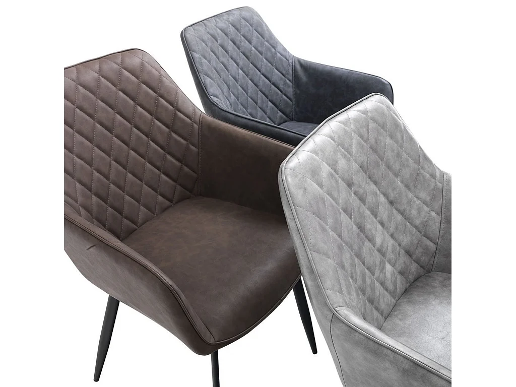 Chaise avec accoudoirs simili cuir gris et pieds métal noir Eoka - Lot de 2