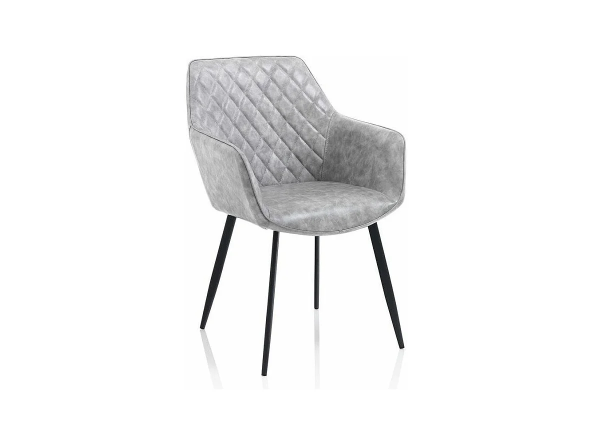 Chaise avec accoudoirs simili cuir gris et pieds métal noir Eoka - Lot de 2