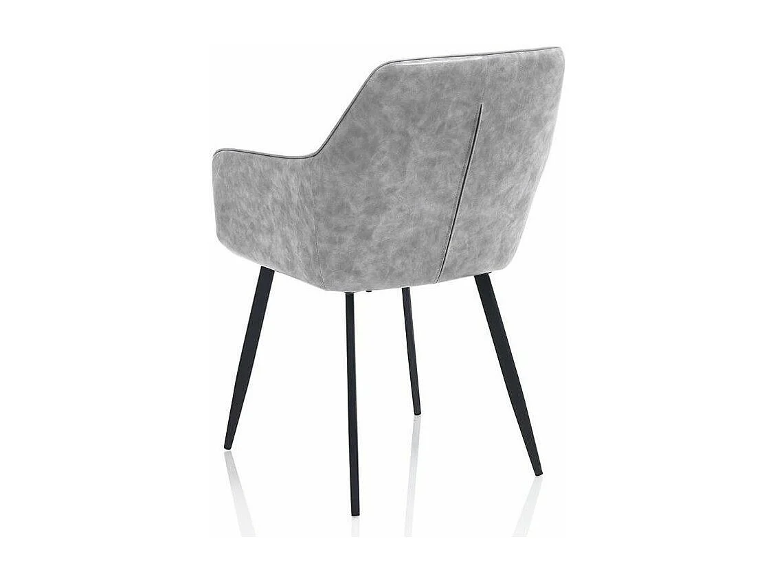 Chaise avec accoudoirs simili cuir gris et pieds métal noir Eoka - Lot de 2