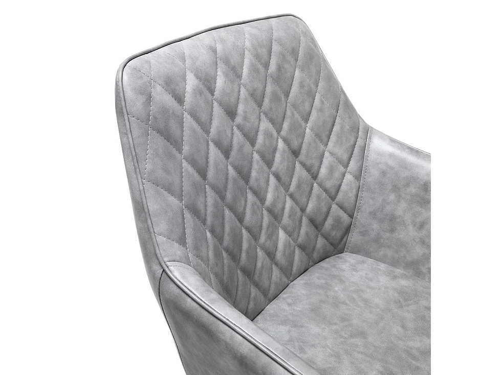 Chaise avec accoudoirs simili cuir gris et pieds métal noir Eoka - Lot de 2