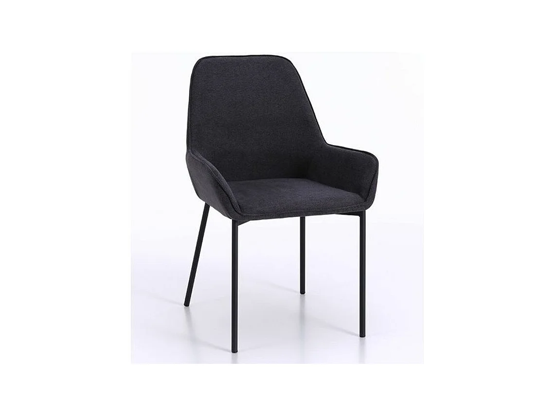 Chaise avec accoudoirs tissu gris foncé et pieds métal noir Omery - Lot de 4