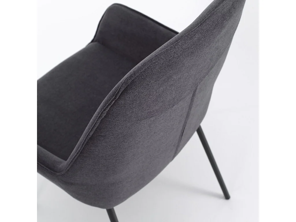 Chaise avec accoudoirs tissu gris foncé et pieds métal noir Omery - Lot de 4
