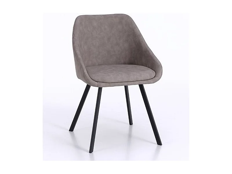 Chaise avec accoudoirs simili cuir taupe et pieds métal noir Moza - Lot de 2