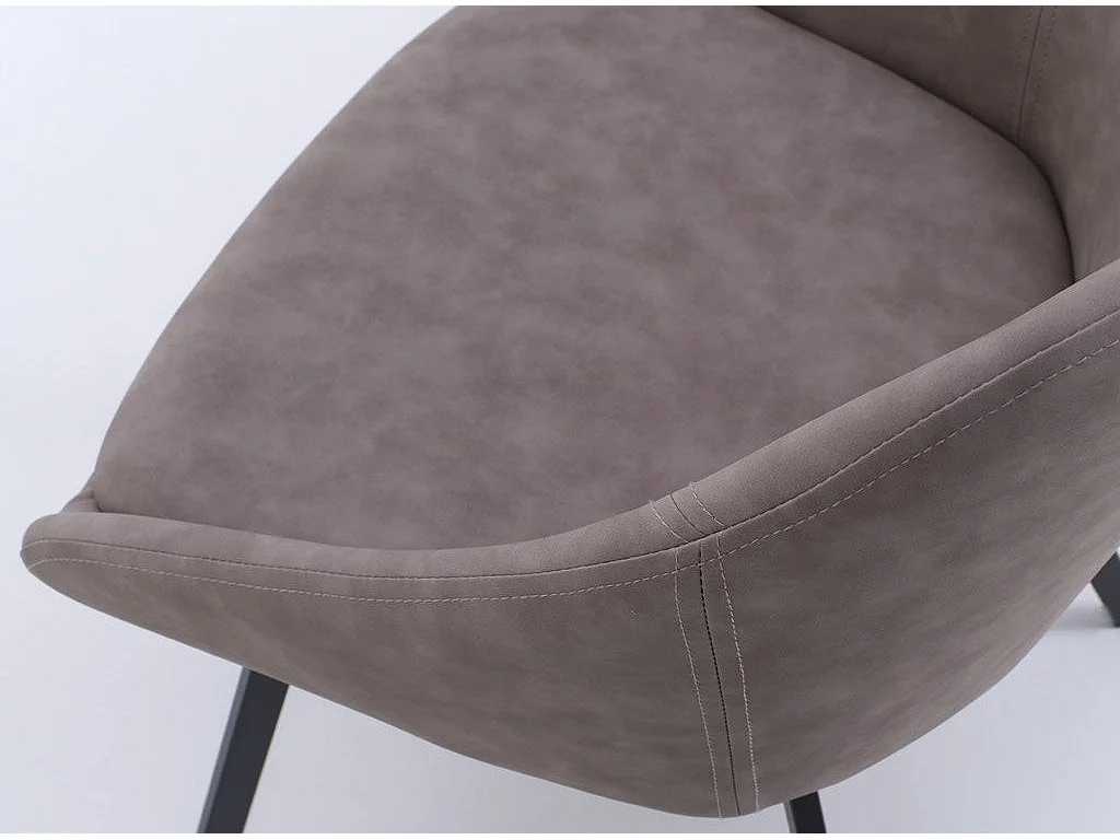 Chaise avec accoudoirs simili cuir taupe et pieds métal noir Moza - Lot de 2