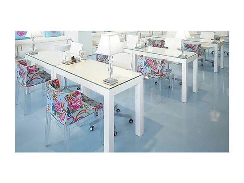 Chaise transparente et imprimée floral bleu Delice