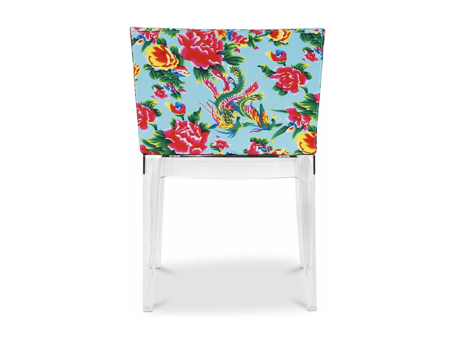 Chaise transparente et imprimée floral bleu Delice