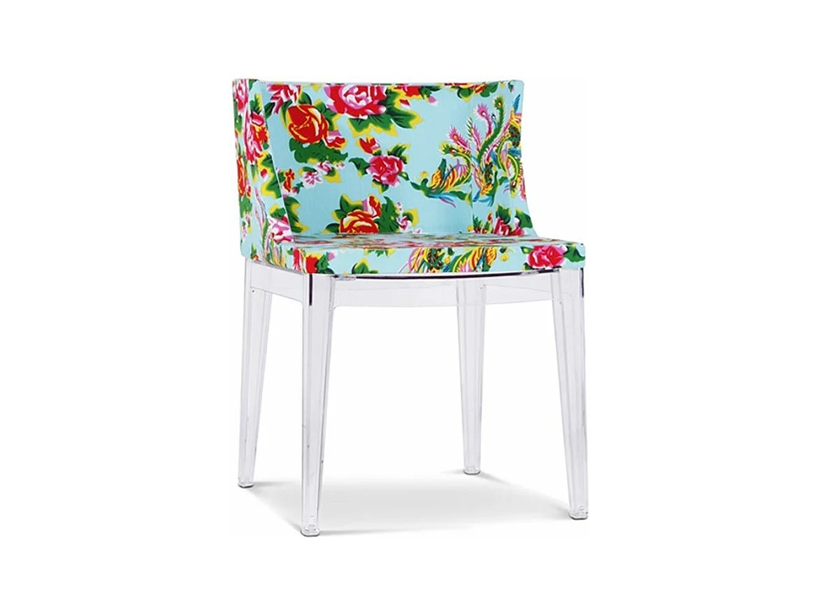 Chaise transparente et imprimée floral bleu Delice