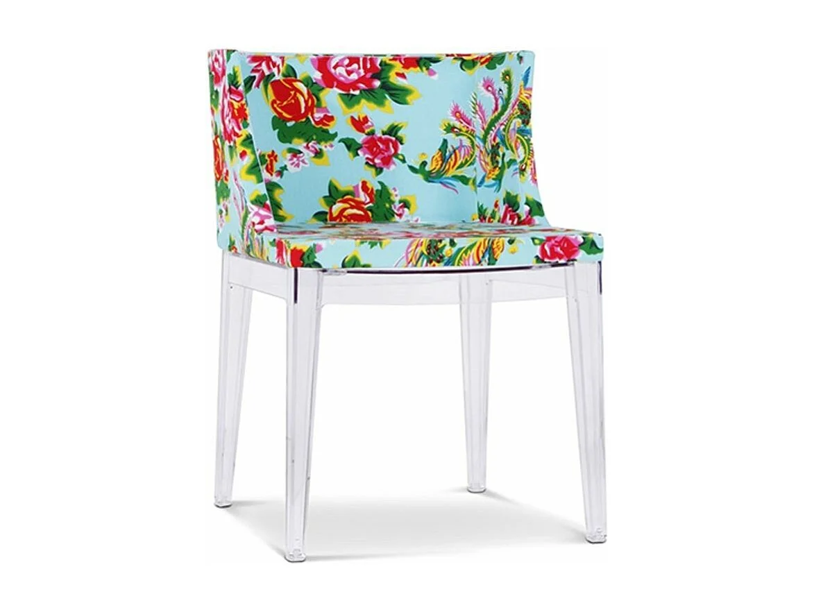 Chaise transparente et imprimée floral bleu Delice