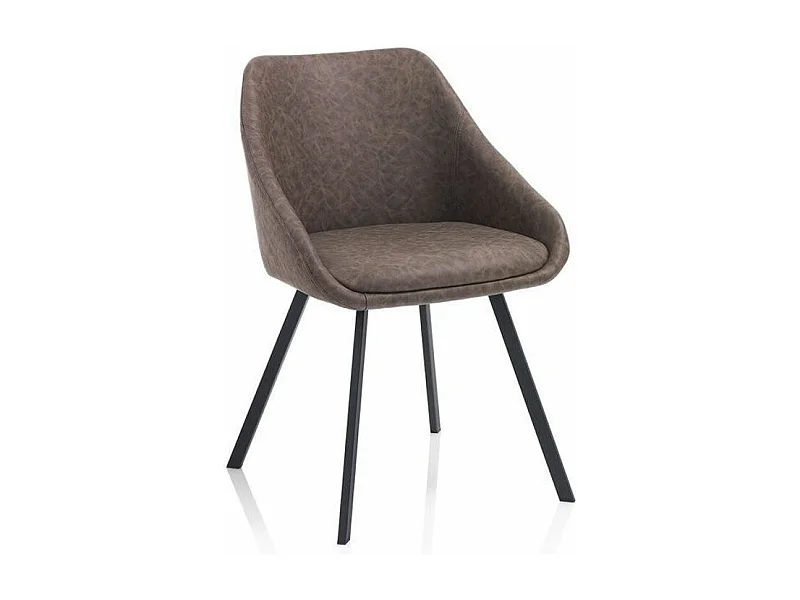 Chaise avec accoudoirs simili cuir marron et pieds métal noir Moza - Lot de 2