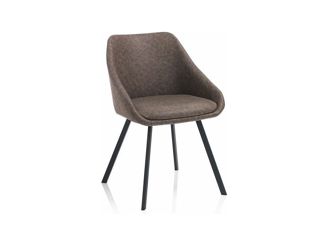 Chaise avec accoudoirs simili cuir marron et pieds métal noir Moza - Lot de 2