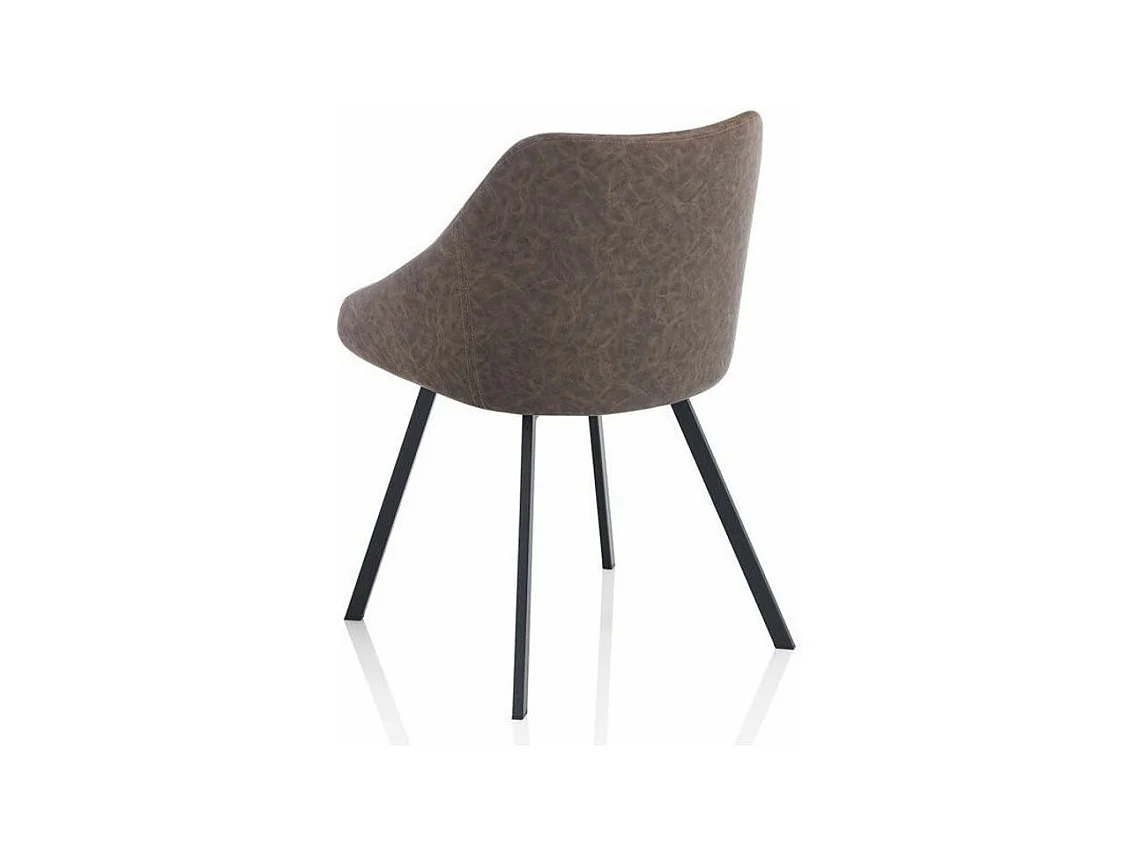 Chaise avec accoudoirs simili cuir marron et pieds métal noir Moza - Lot de 2