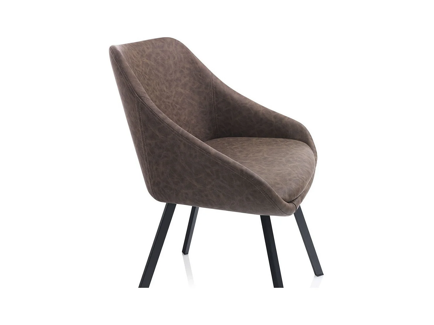 Chaise avec accoudoirs simili cuir marron et pieds métal noir Moza - Lot de 2