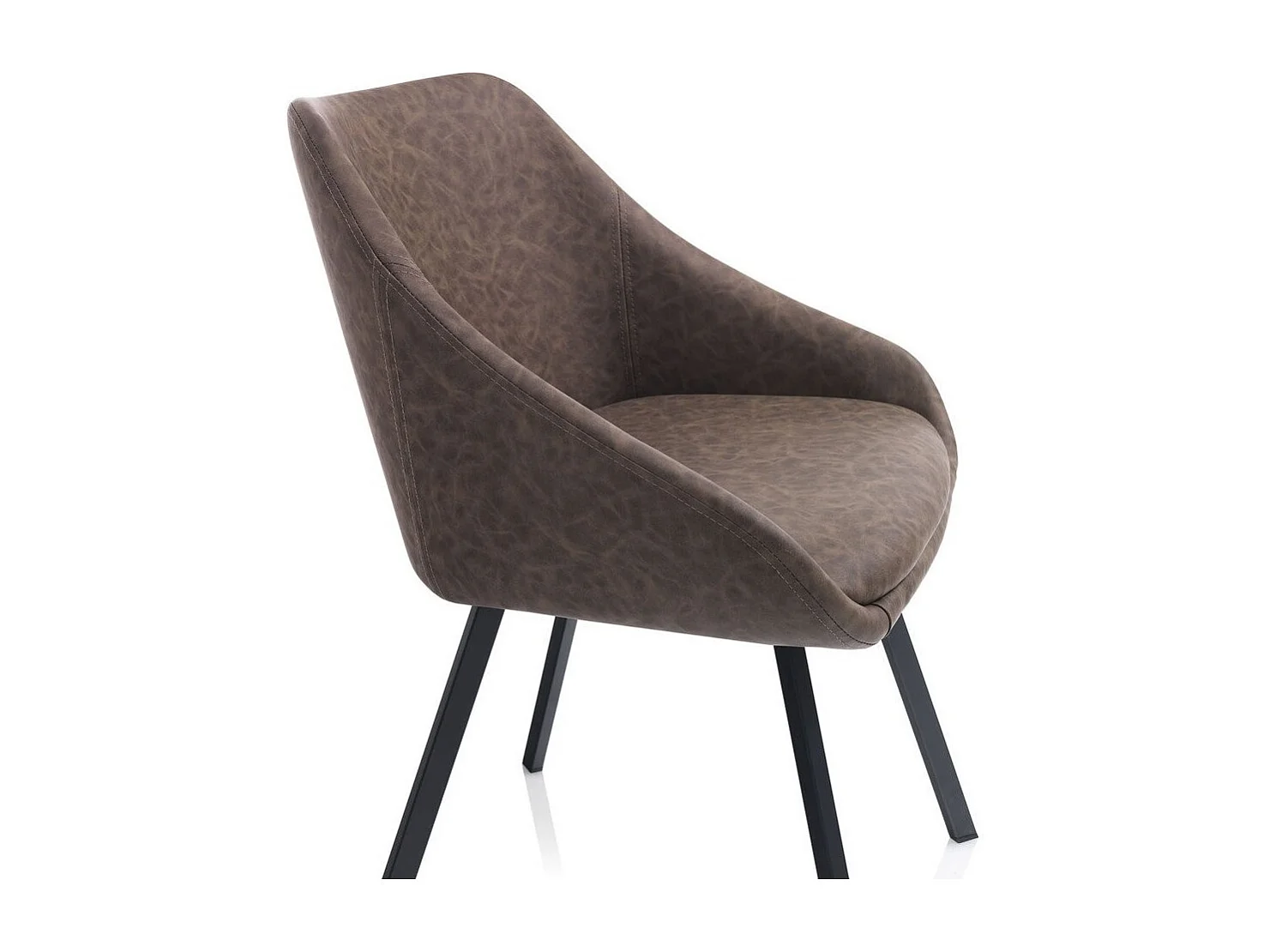 Chaise avec accoudoirs simili cuir marron et pieds métal noir Moza - Lot de 2