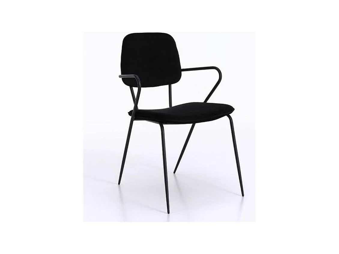 Chaise avec accoudoirs velours noir et pieds métal noir Taio - Lot de 4