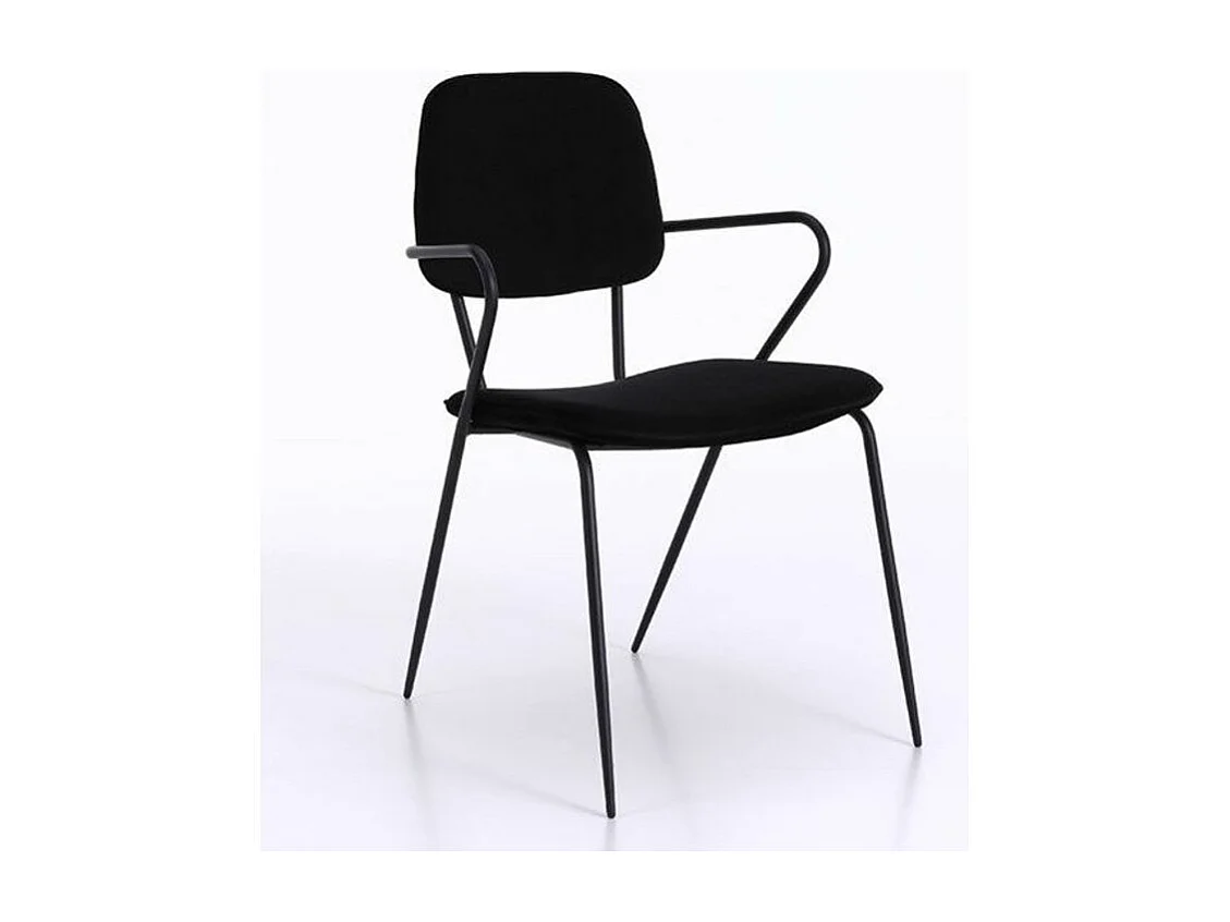 Chaise avec accoudoirs velours noir et pieds métal noir Taio - Lot de 4