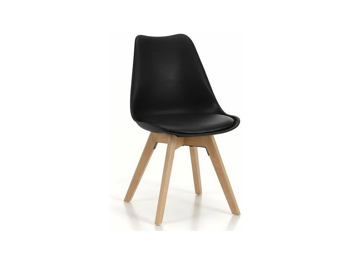 Chaise PVC noir et pieds hêtre massif clair Bart - Lot de 4