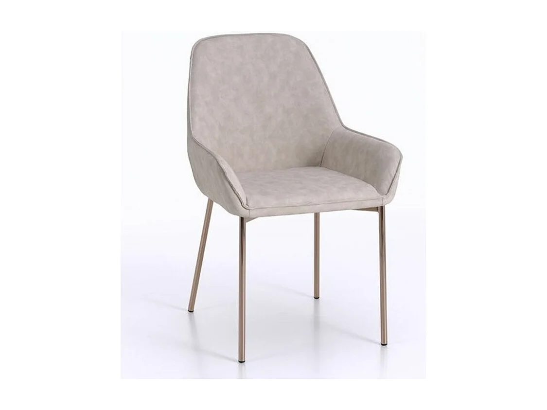 Chaise avec accoudoirs simili cuir beige et pieds métal cuivré Omery - Lot de 4