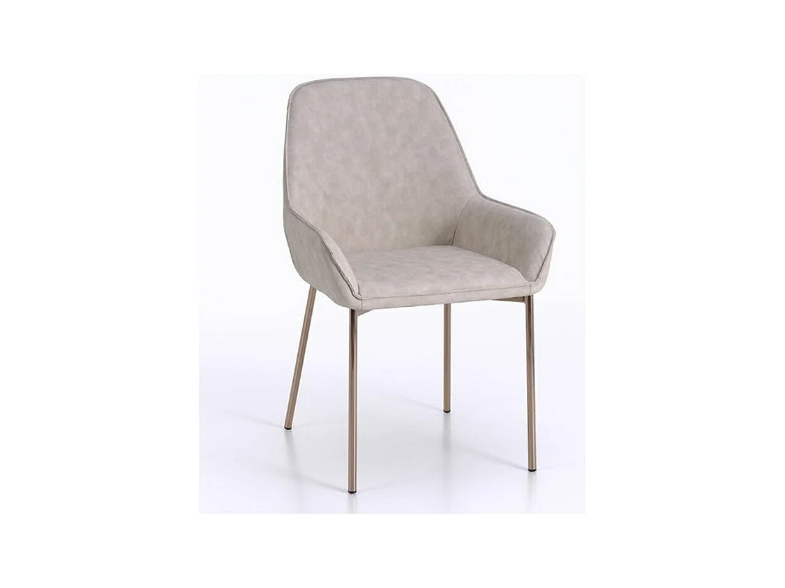 Chaise avec accoudoirs simili cuir beige et pieds métal cuivré Omery - Lot de 4