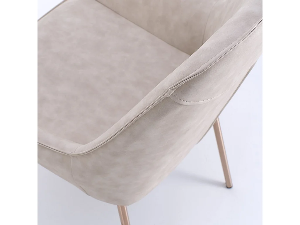 Chaise avec accoudoirs simili cuir beige et pieds métal cuivré Omery - Lot de 4