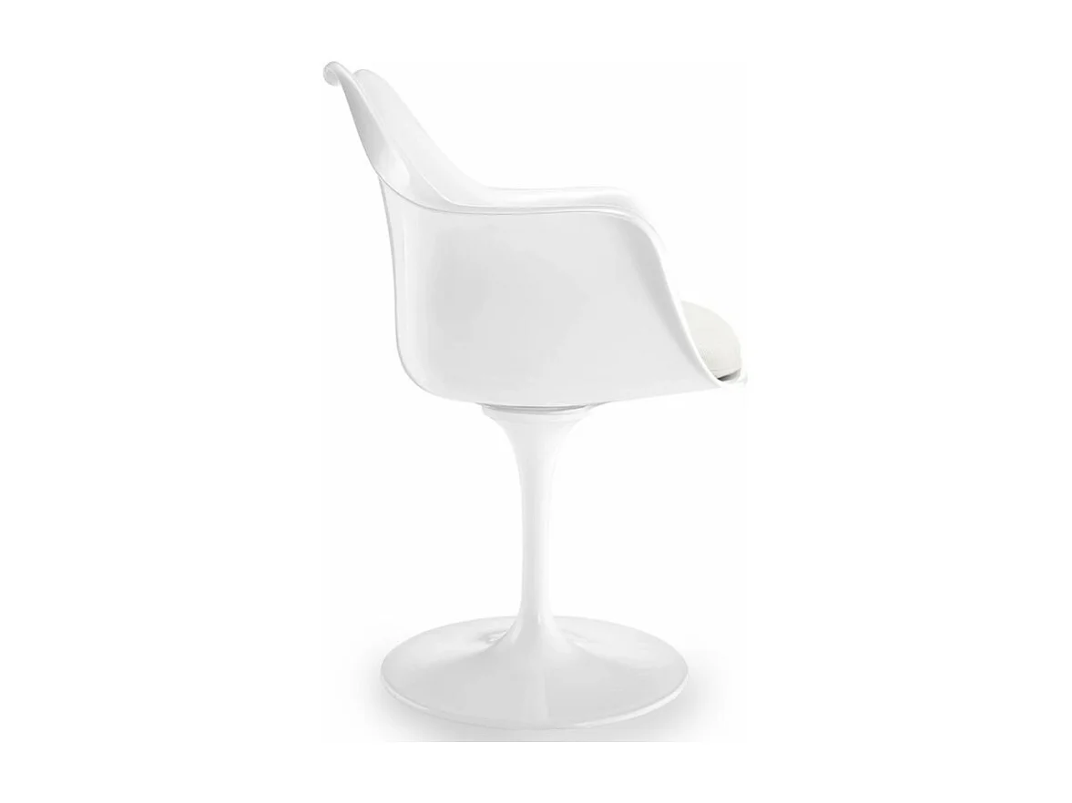 Fauteuil blanc brillant avec coussin tissu blanc pétale de tulipe
