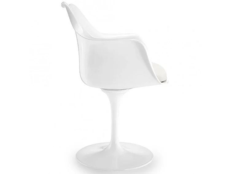 Fauteuil blanc brillant avec coussin tissu blanc pétale de tulipe
