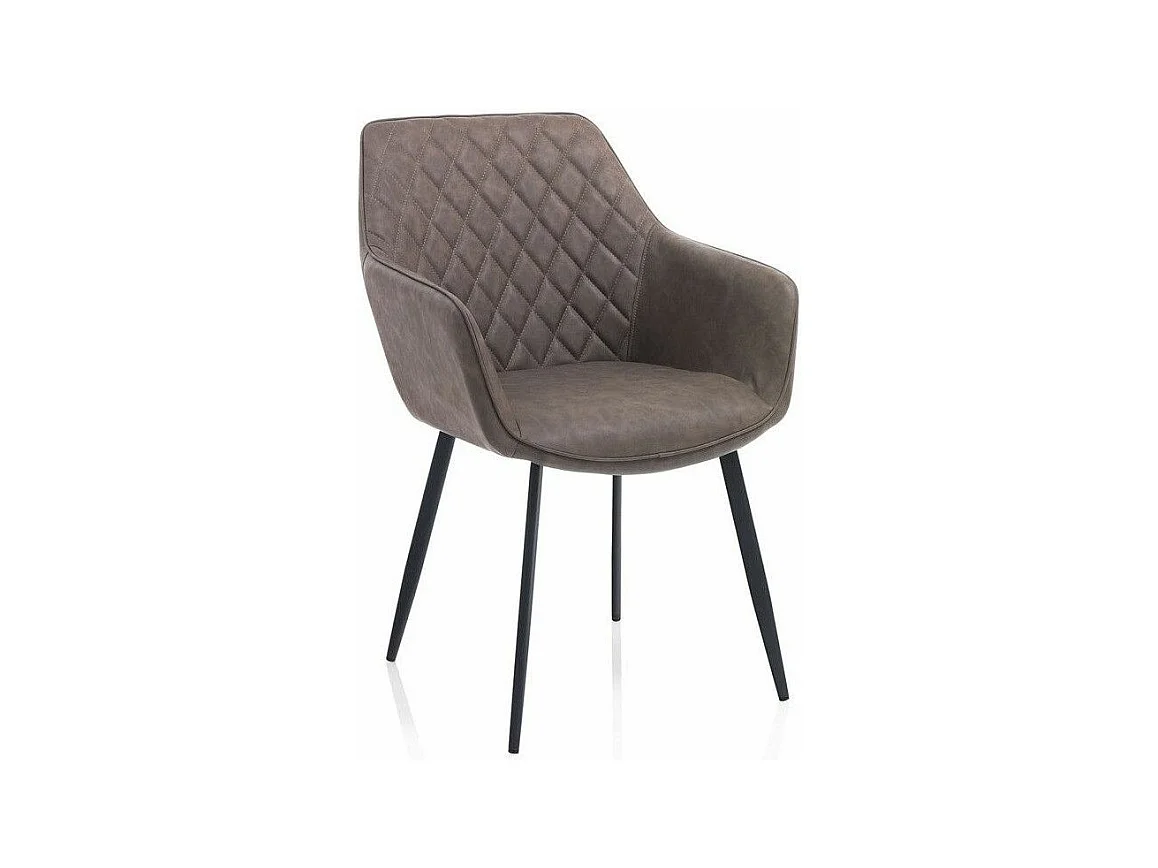 Chaise avec accoudoirs simili cuir marron et pieds métal noir Eoka - Lot de 2