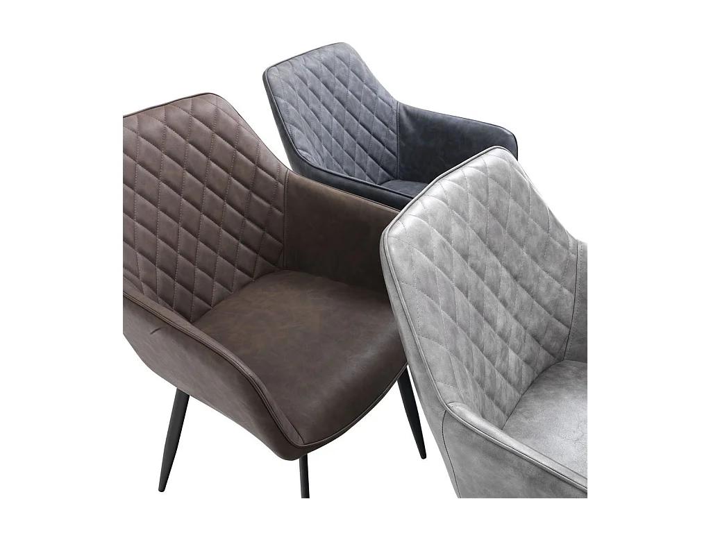 Chaise avec accoudoirs simili cuir marron et pieds métal noir Eoka - Lot de 2