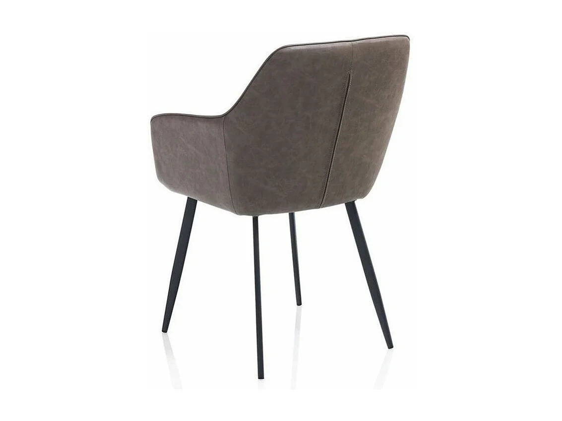 Chaise avec accoudoirs simili cuir marron et pieds métal noir Eoka - Lot de 2