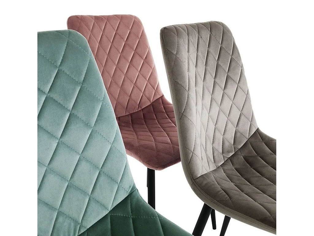 Chaise velours rose et pieds métal noir Danila - Lot de 4