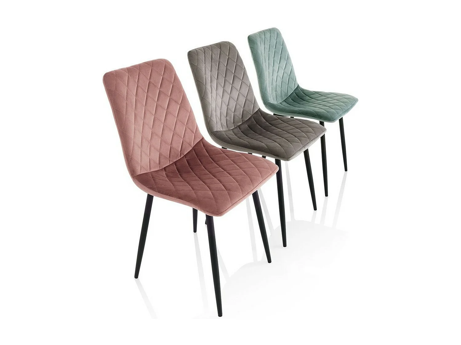 Chaise velours rose et pieds métal noir Danila - Lot de 4