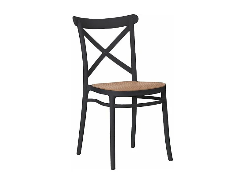 Chaise coloniale bois et rotin ynthétique noir kantik