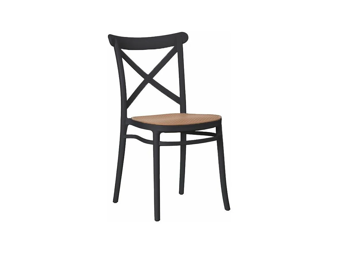 Chaise coloniale bois et rotin ynthétique noir kantik