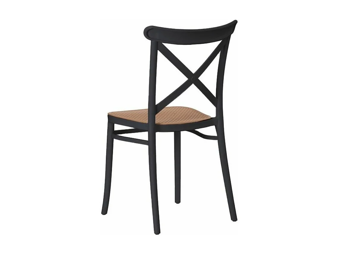 Chaise coloniale bois et rotin ynthétique noir kantik