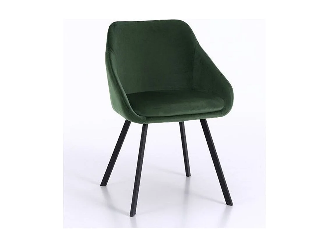 Chaise avec accoudoirs velours vert et pieds métal noir Moza - Lot de 2