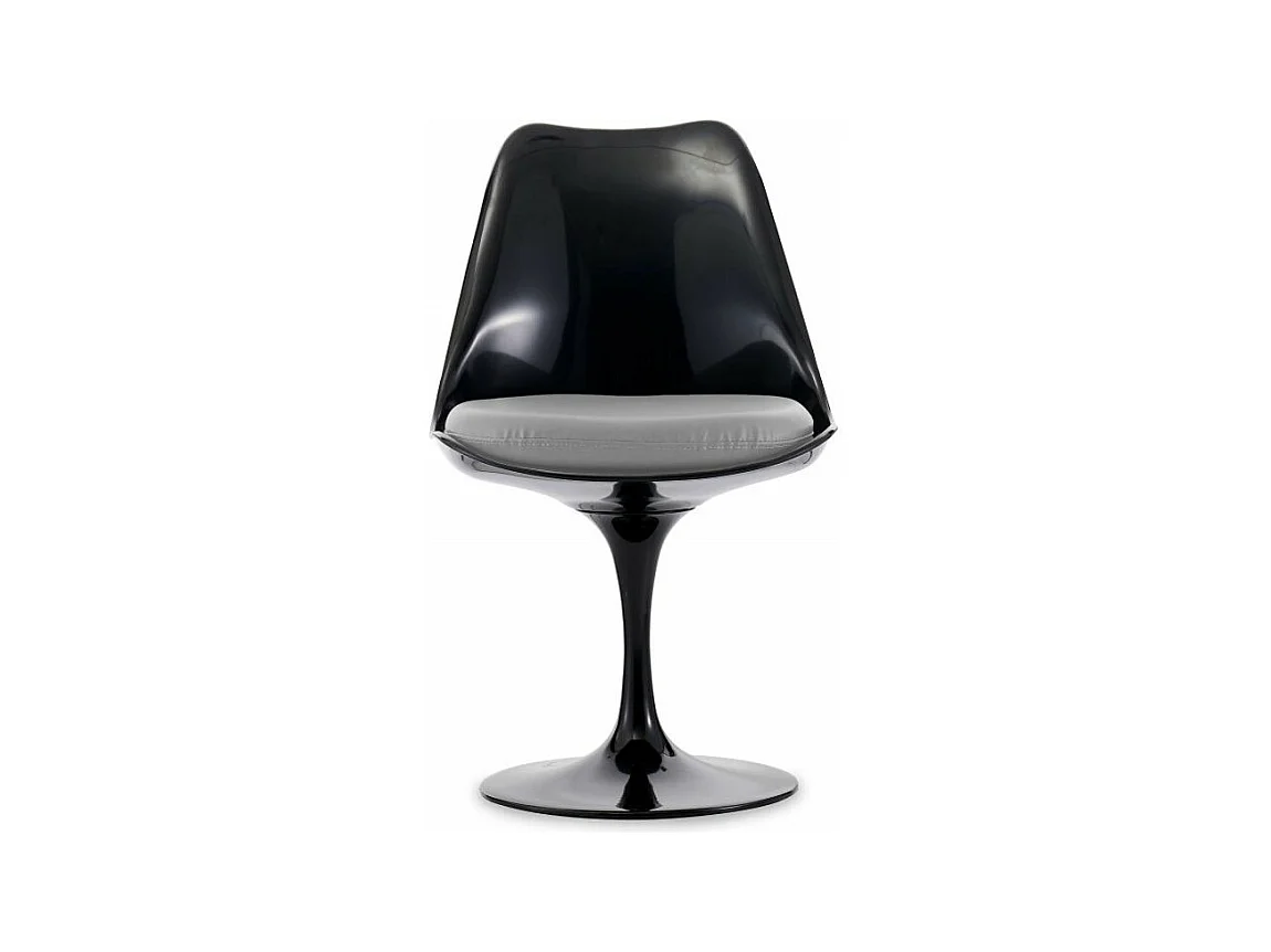 Chaise noir brillant avec coussin tissu gris pétale de tulipe