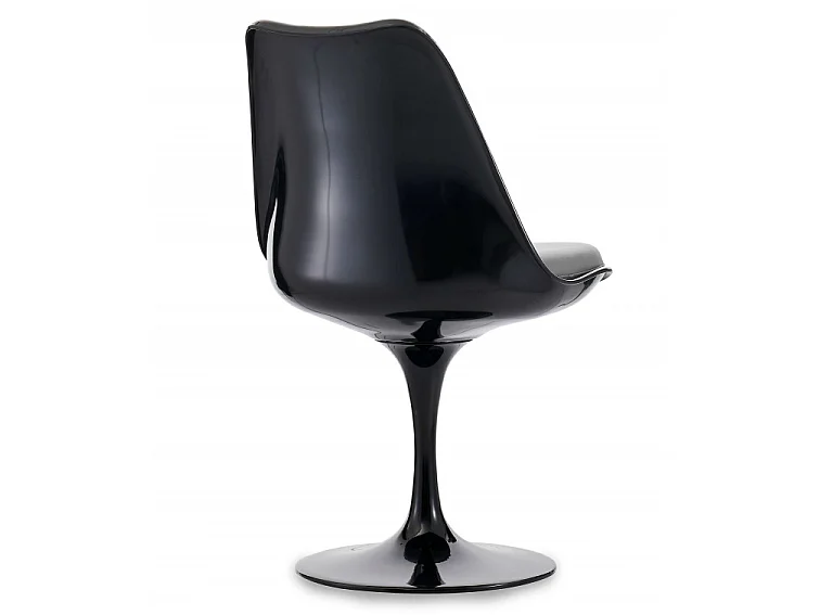 Chaise noir brillant avec coussin tissu gris pétale de tulipe